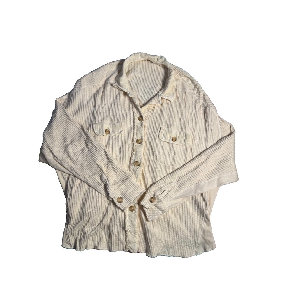 FP One Free People Scout Jacket Sand Medium Oversized Boho Waffle Knit EUC